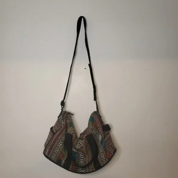 Roots African Prints Shoulder Crossbody Travel Luggage Duffle Bag Brown - Picture 8 of 13